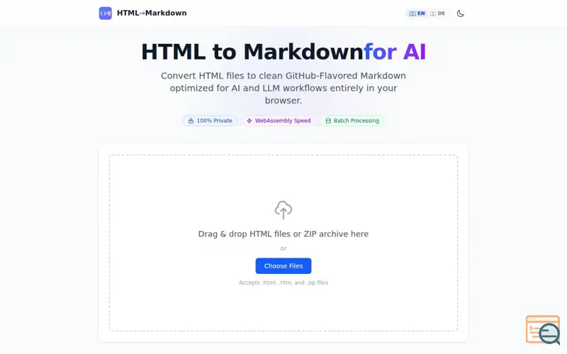 Screenshot of html-to-markdown-ai