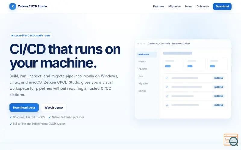 Screenshot of Zetken CI/CD Studio