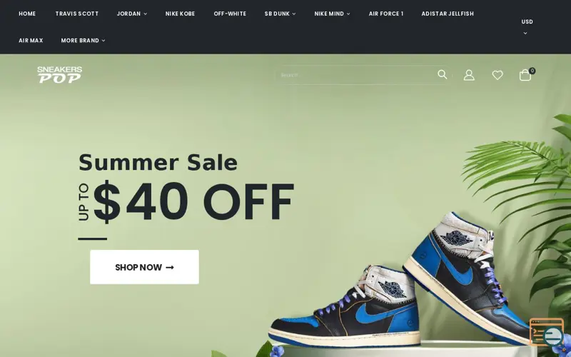 Screenshot of popsneakersofficial.org, a launch using Magento