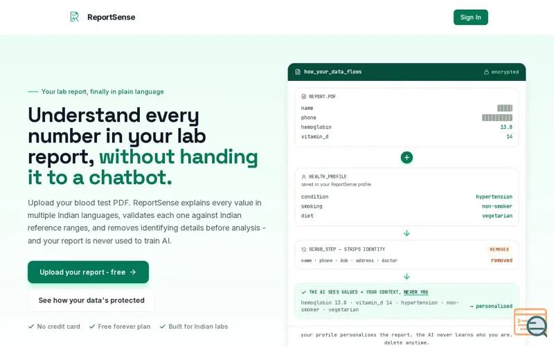 Screenshot of ReportSense