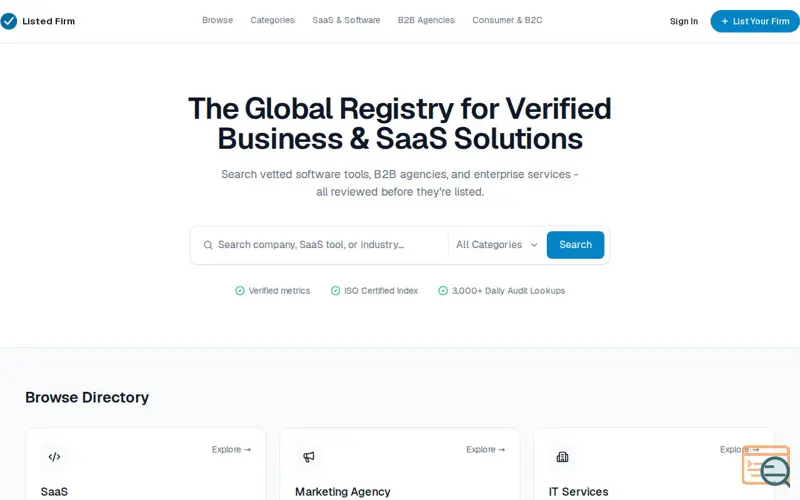 Screenshot of Listed Firm | Verified directory for B2B, B2C, SaaS, and agencies