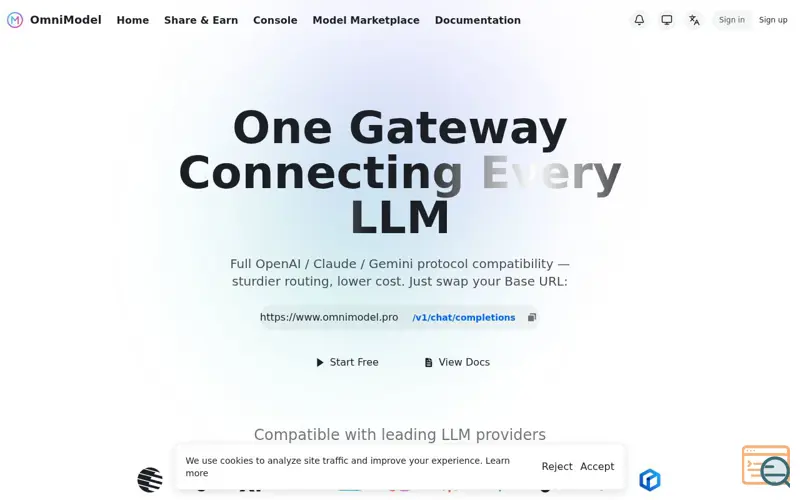 Screenshot of OmniModel, a launch using One API