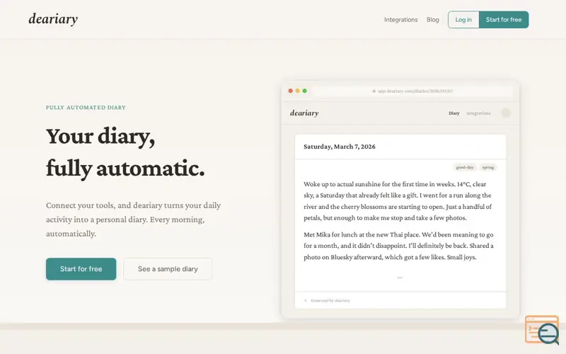 Screenshot of deariary