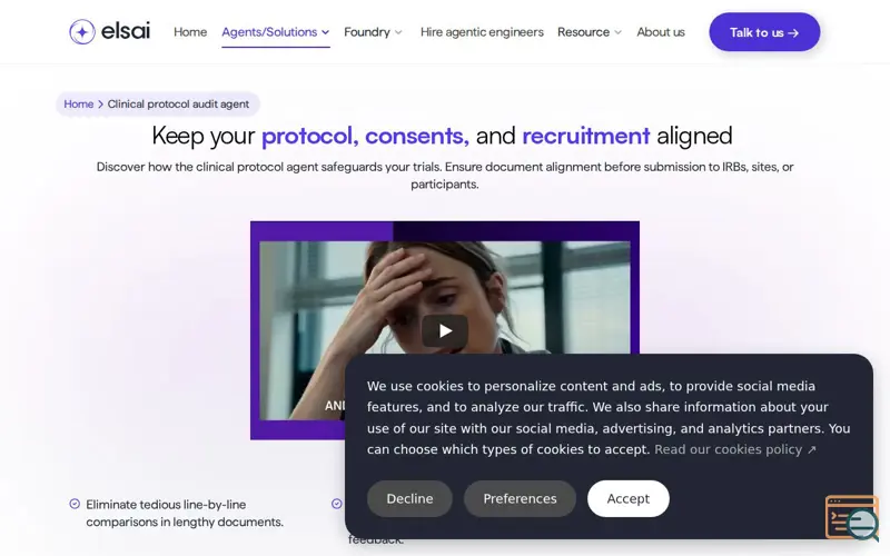 Screenshot of elsai Clinical Protocol Audit Agent