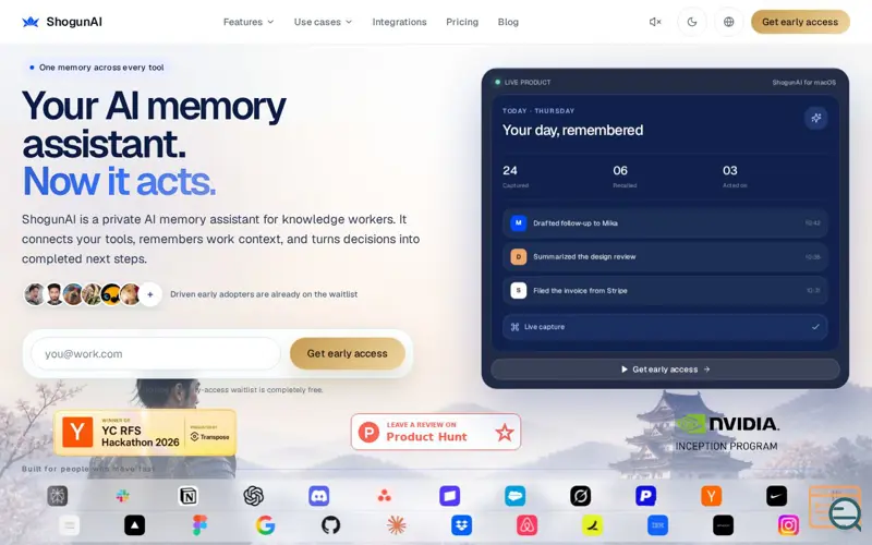 Screenshot of ShogunAI — Private AI memory assistant for work