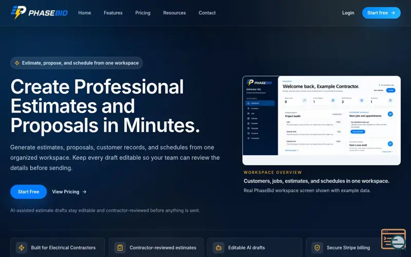 Screenshot of PhaseBid