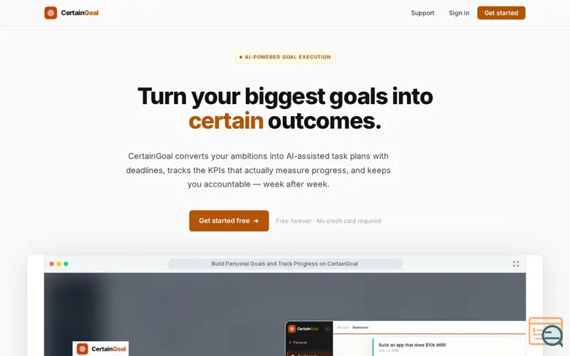Screenshot of CertainGoal