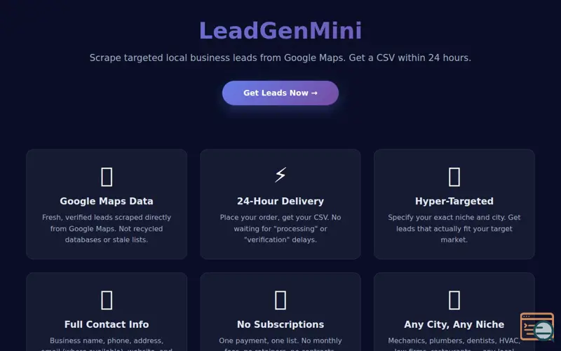 Screenshot of LeadGenMini — Targeted Lead in Minutes