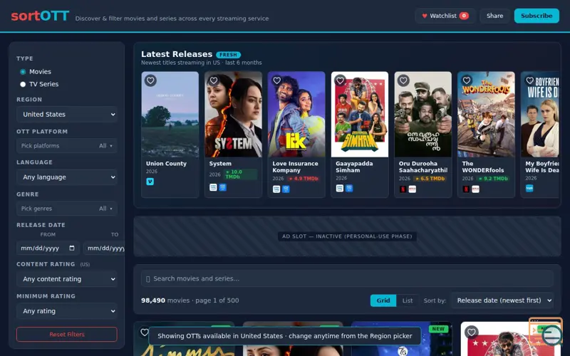 Screenshot of sortOTT