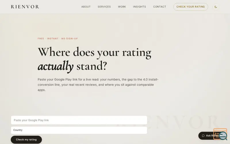 Screenshot of Rating Health Check by RIENVOR, a launch using Microsoft Clarity