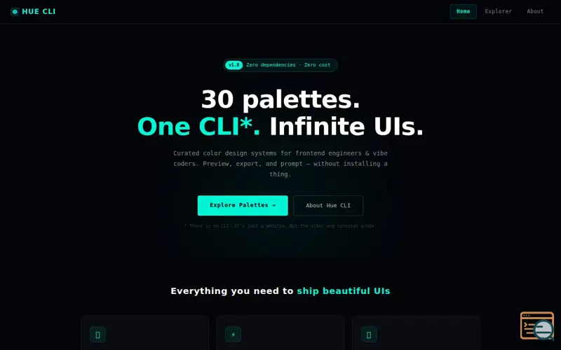 Screenshot of Hue CLI — Palettes for For AI Era FE.