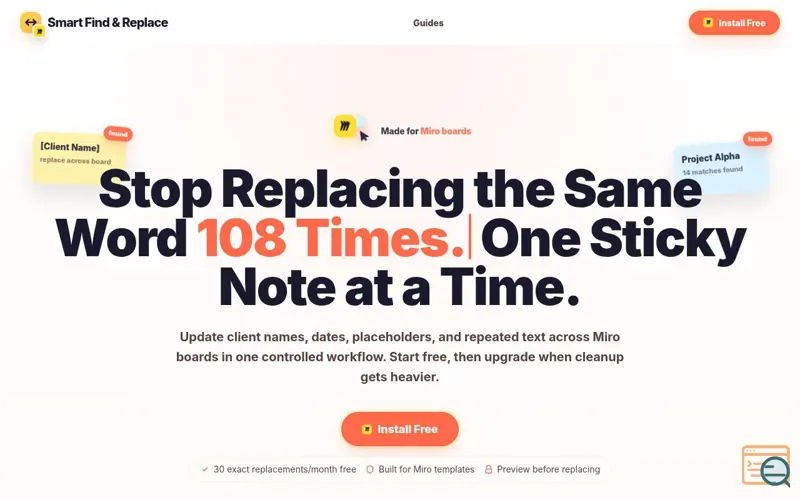Screenshot of Smart Find & Replace for Miro 