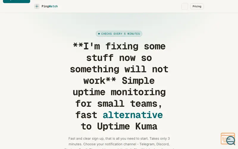 Screenshot of PingWatch — Uptime Monitoring