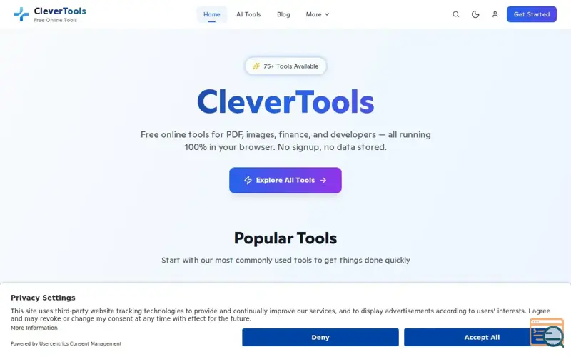 Screenshot of CleverTools, a launch using Usercentrics
