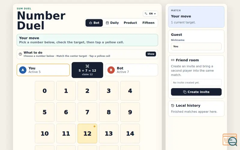 Screenshot of Number Duel