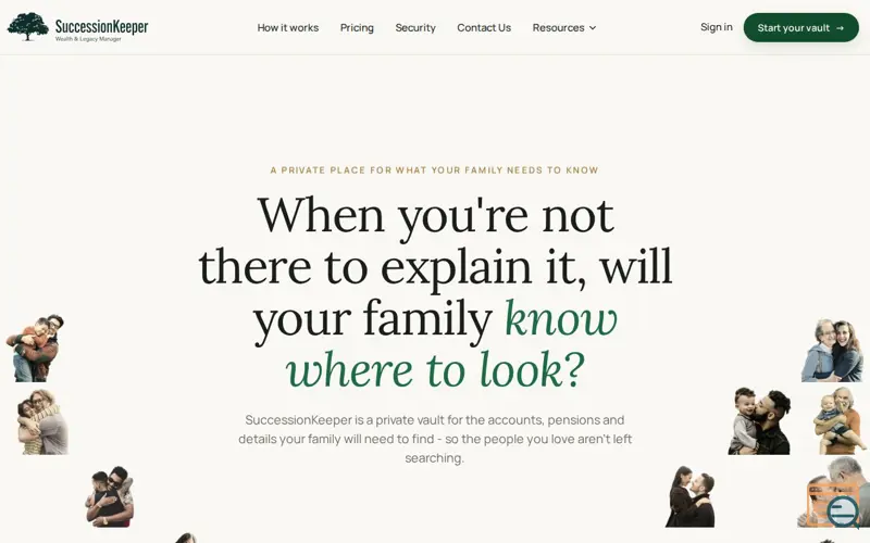 Screenshot of SuccessionKeeper, a launch using Kit (ConvertKit)