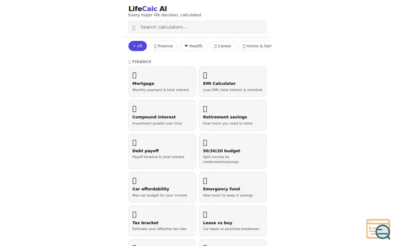 Screenshot of LifeCalc AI