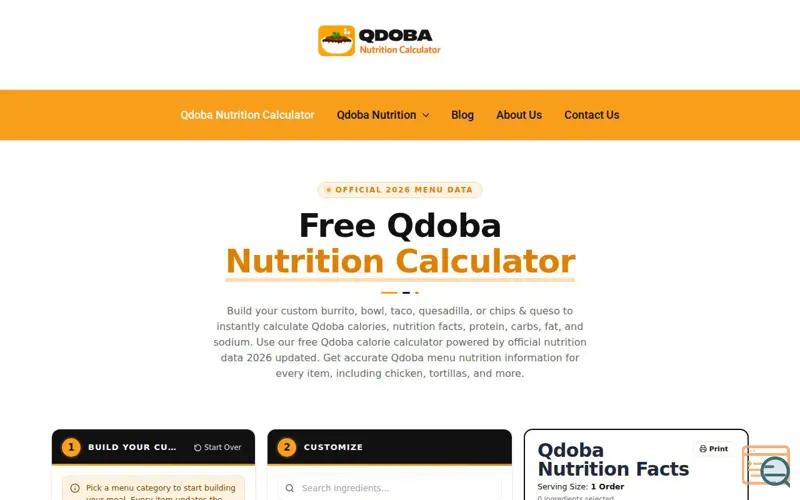 Screenshot of qdobanutritioncalculators.com