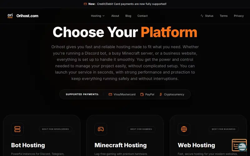 Screenshot of Orihost.com - 24/7 Hosting