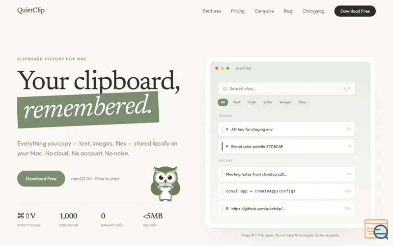Screenshot of QuietClip