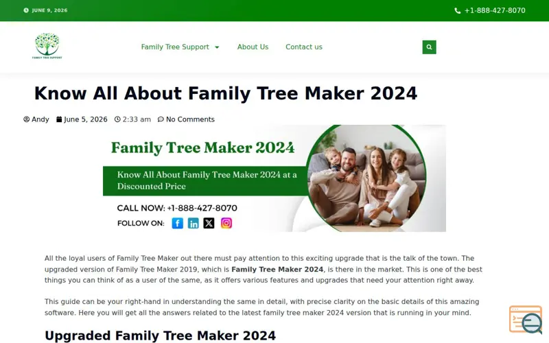 Screenshot of family Tree Support