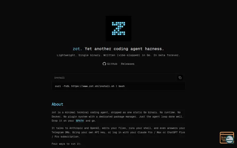 Screenshot of zot