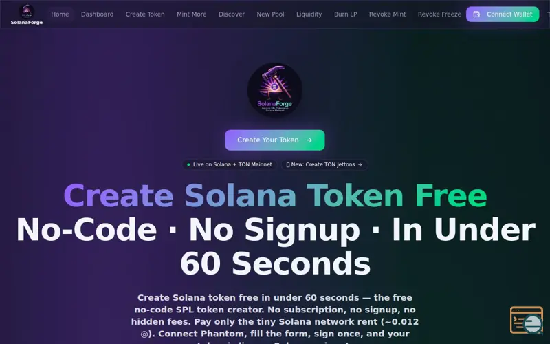Screenshot of SolanaForge, a launch using Probely