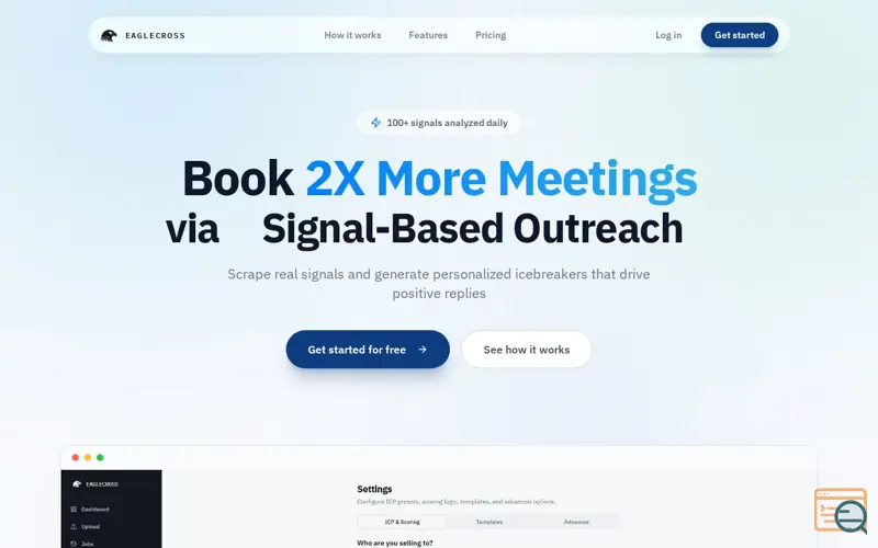 Screenshot of Eaglecross — Book 2X more meetings