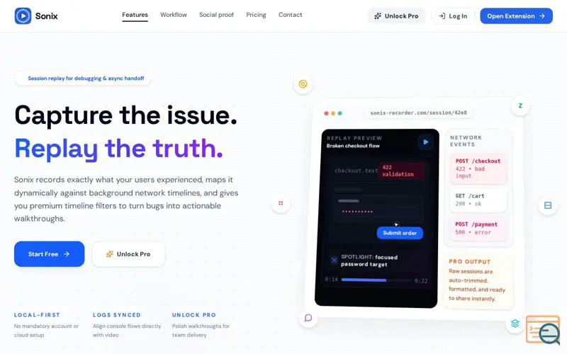 Screenshot of Sonix — Session Replay