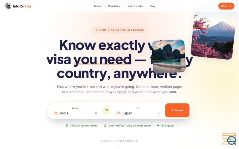Screenshot of InfoOnVisa