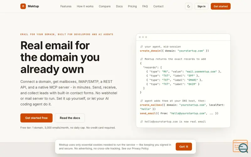 Screenshot of Email Hosting for Your Domain - Inbox & Forms | Mektup