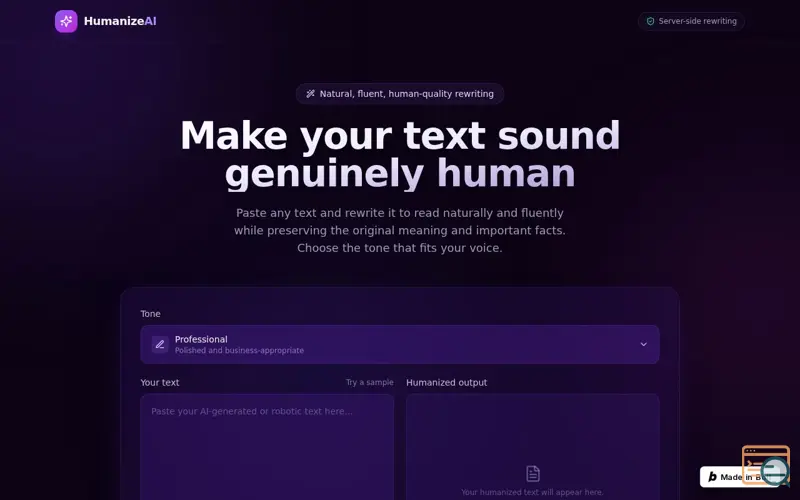 Screenshot of HumanizeAI