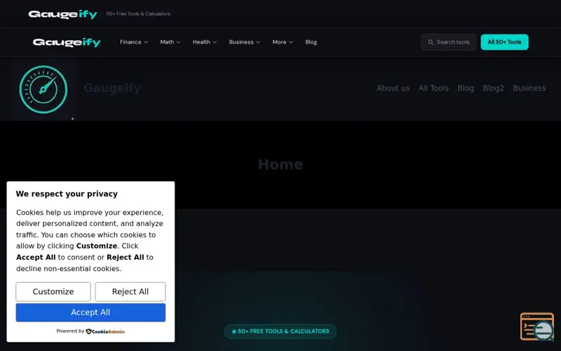 Screenshot of Gaugeify Free Online Tools & Calculators