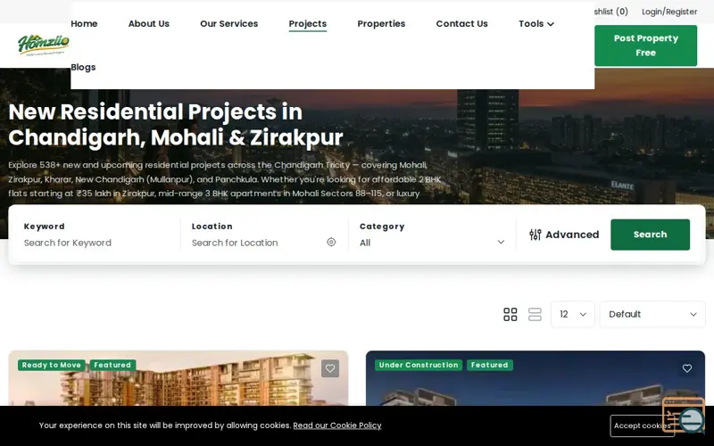 Screenshot of Homziio: Buy, Sell Rent in tricity, a launch using Google Share