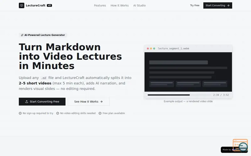 Screenshot of LectureCraft, a launch using AppMedo