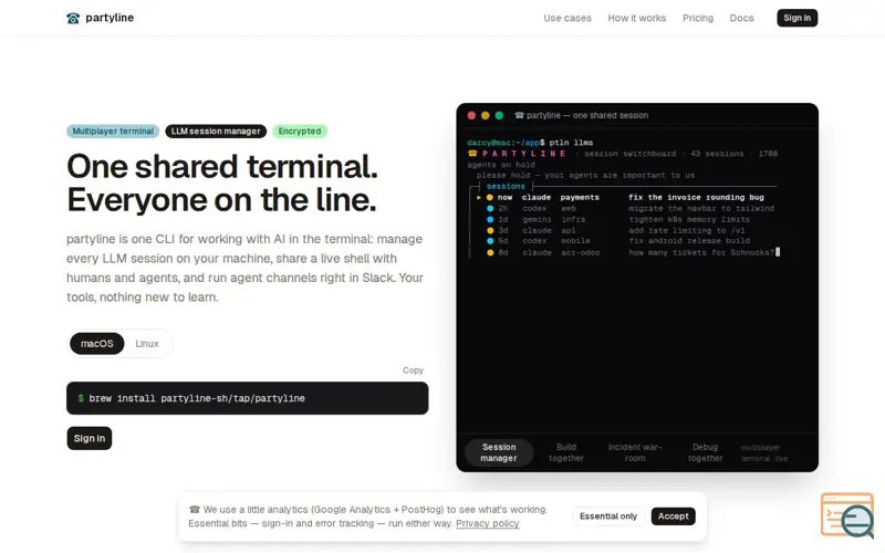 Screenshot of partyline