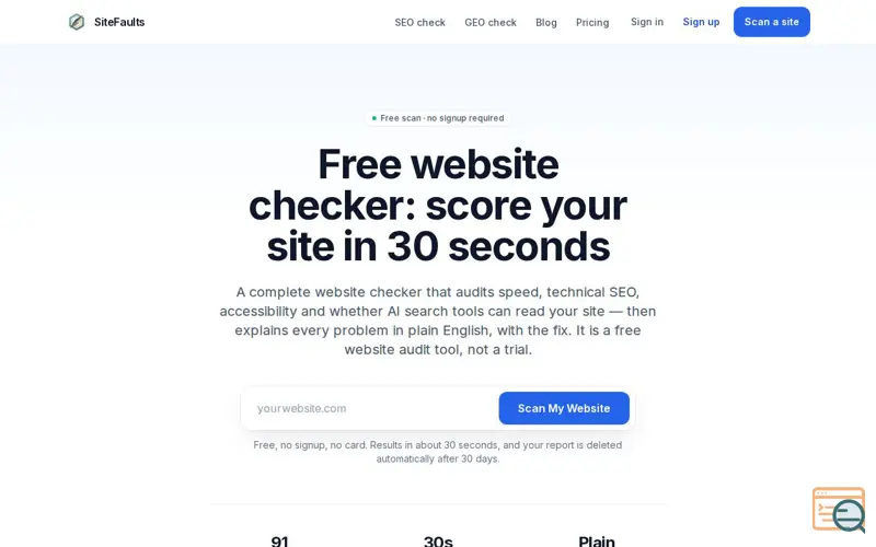 Screenshot of SiteFaults