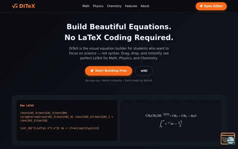 Screenshot of DiTeX · Visual LaTeX Equation Builder