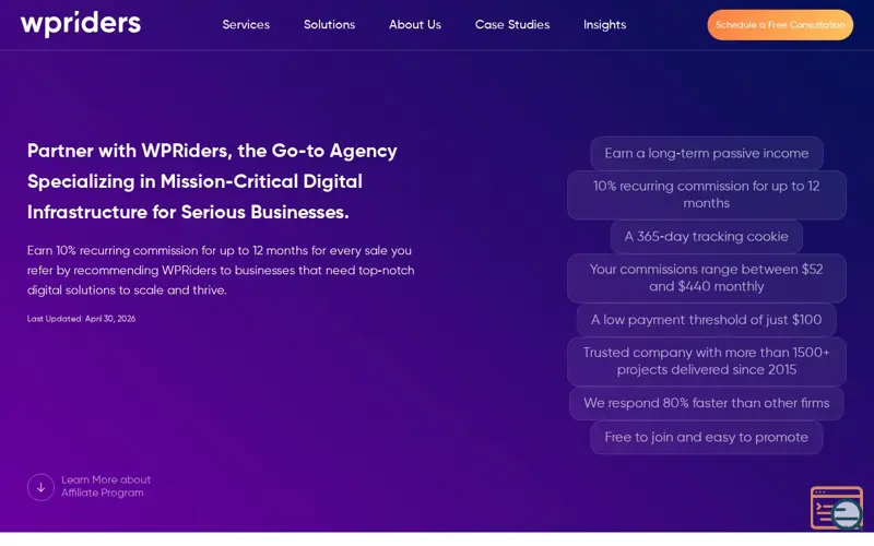 Screenshot of WPRiders Affiliate Program, a launch using Post Views Counter