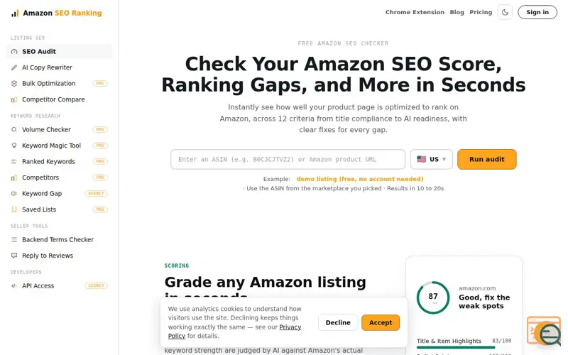 Screenshot of Amazon SEO Ranking | Amazon Product Page SEO Audit