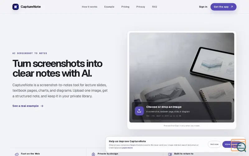 Screenshot of CaptureNote — AI Screenshot to Notes