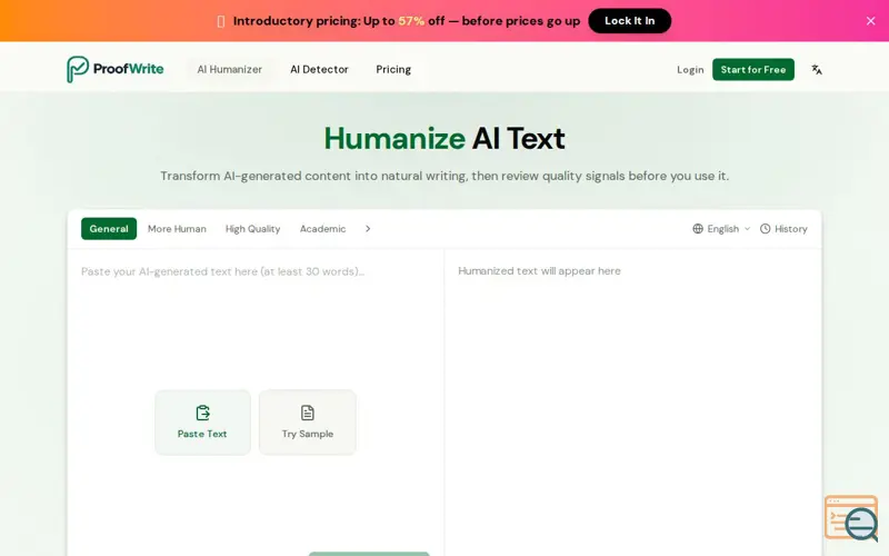 Screenshot of ProofWrite AI
