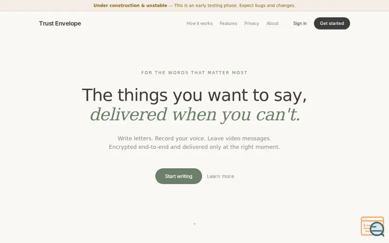 Screenshot of Trustenvelope