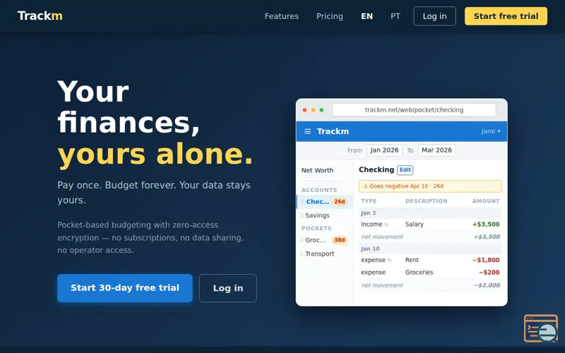 Screenshot of Trackm - Personal Finance Tracker, a launch using PicoCSS