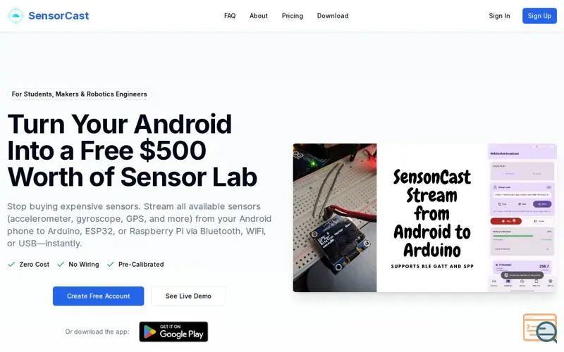 Screenshot of SensorCast