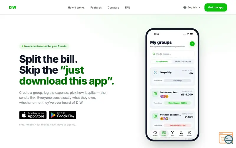 Screenshot of DIW — Split Bills