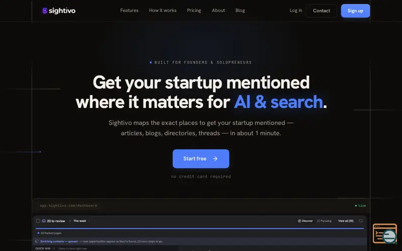 Screenshot of Sightivo - Get Mentioned. Rank Higher. Get Cited by AI.