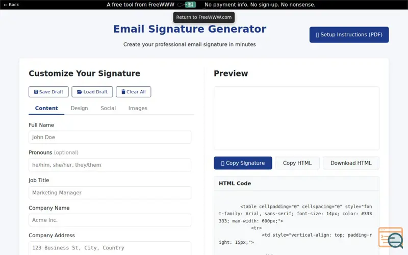 Screenshot of Email Signature Generator