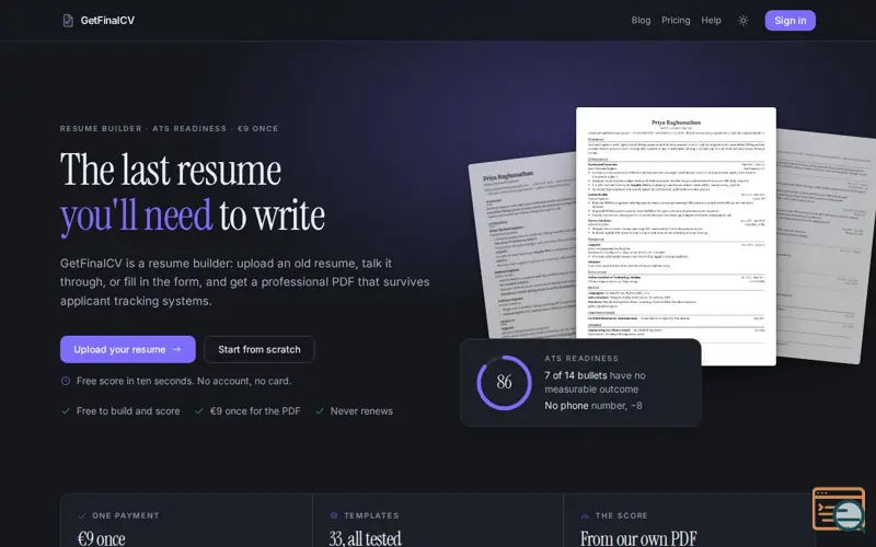 Screenshot of GetFinalCV