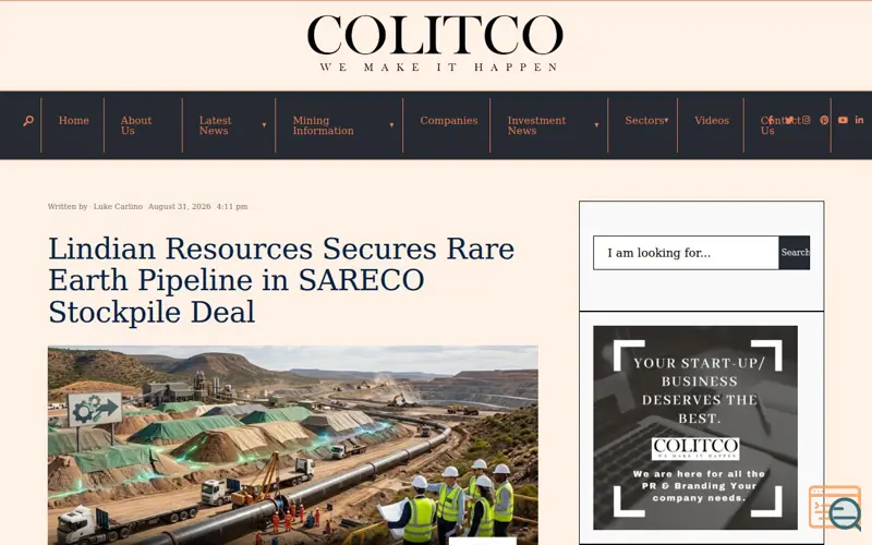 Screenshot of Lindian Resources Secures Rare Earth 